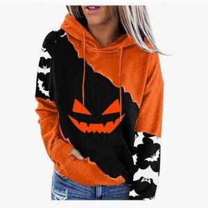🎃 New! Halloween Jack-O'-Lantern Bat Hoodie (Size L) 🦇